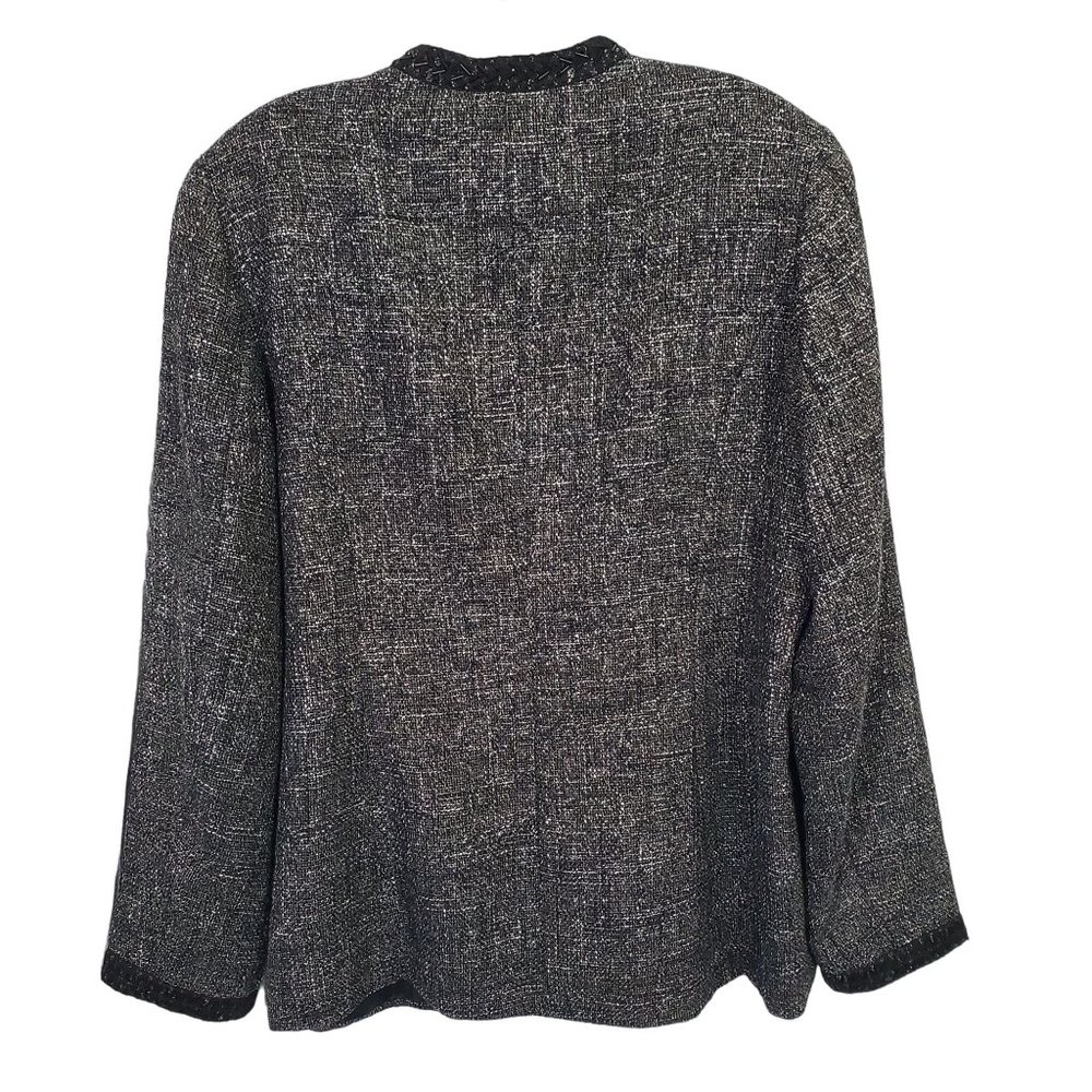 Coldwater Creek Size L Blazer Tweed Metallic Open Front Beaded Trim Wool Blend - Picture 3 of 9